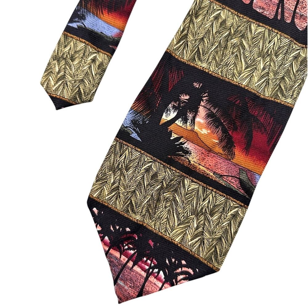 American Lifestyle Palm Tree Sunset Tropical Island Silk Necktie Hawaiian